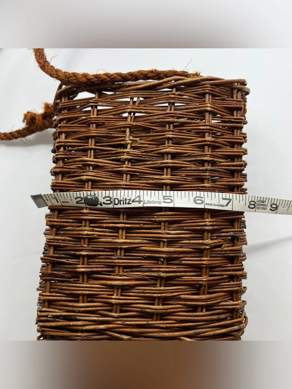 Brown Wicker Woven door basket outdoors bag purse with rope handle